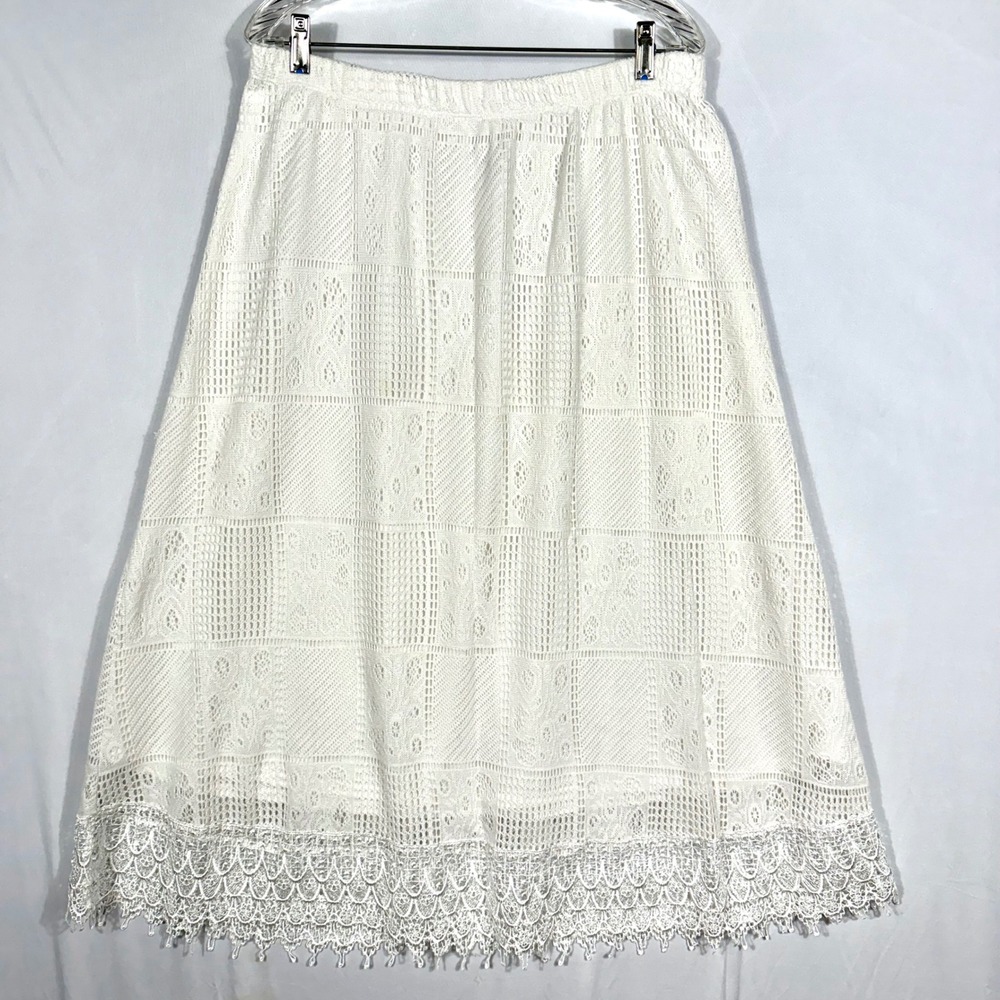 Vtg‎ Y2K Crochet Lace Maxi Skirt 2XL White Cottagecore Boho Coquette Fairycore